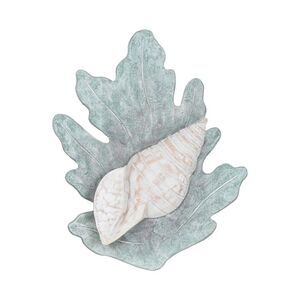 Coral Reef and Turban Shell Wall Hanging Seafoom Green Painted Wood 10 Inches